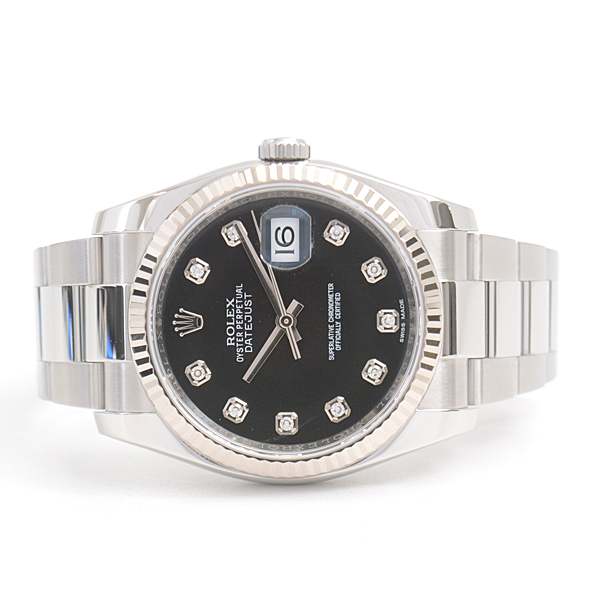 ロレックス 時計 メンズ デイトジャスト 10Pダイヤ 自動巻 ブラック文字盤 SS×WG ROLEX 116234G 中古