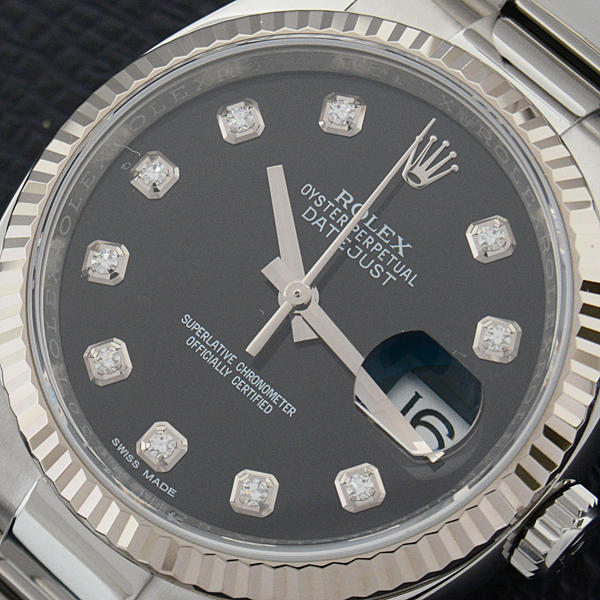 ロレックス 時計 メンズ デイトジャスト 10Pダイヤ 自動巻 ブラック文字盤 SS×WG ROLEX 116234G 中古
