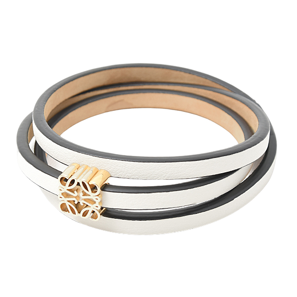 ロエベ ブレスレット レディース ツイストバングル アナグラム Mサイズ カーフ ホワイト LOEWE J920240X17 中古