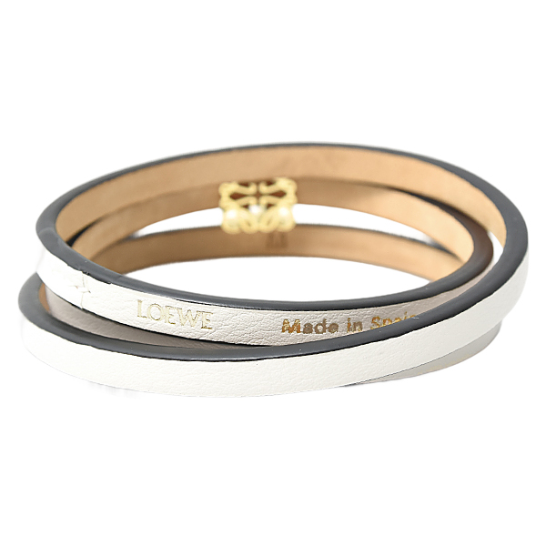 ロエベ ブレスレット レディース ツイストバングル アナグラム Mサイズ カーフ ホワイト LOEWE J920240X17 中古