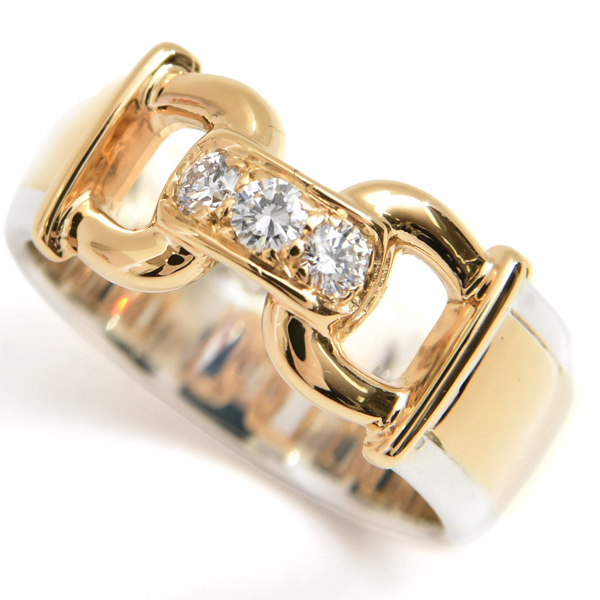 エルメス 指輪 レディース モリス 3Pダイヤモンド リング 14号 シルバー ゴールド HERMES SV925×750YG 中古