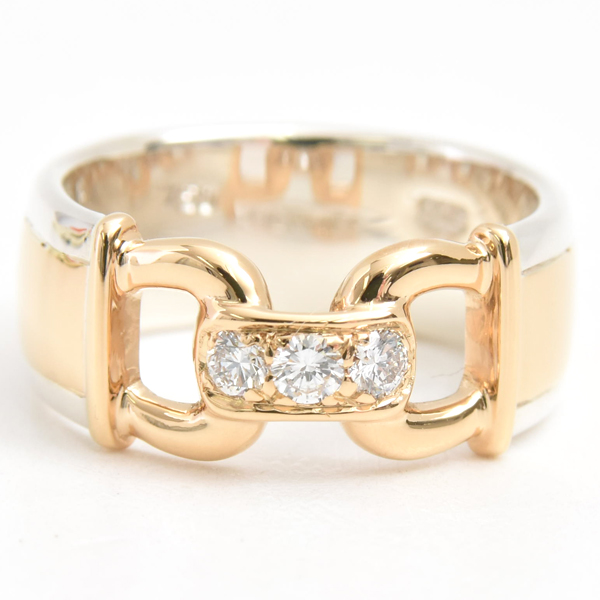 エルメス 指輪 レディース モリス 3Pダイヤモンド リング 14号 シルバー ゴールド HERMES SV925×750YG 中古