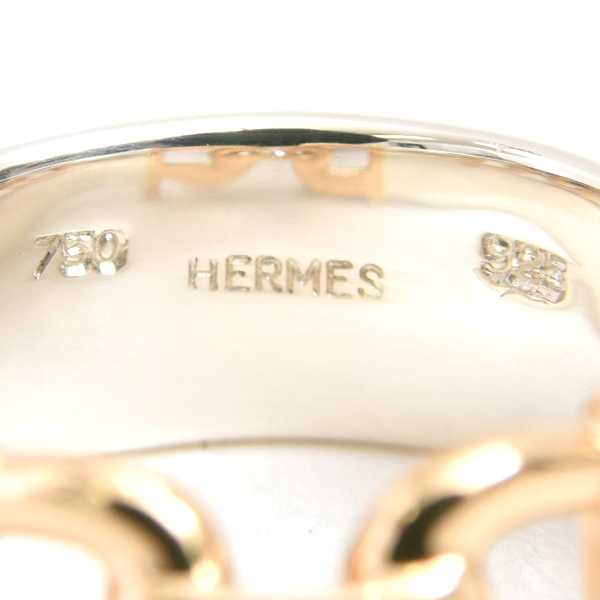 エルメス 指輪 レディース モリス 3Pダイヤモンド リング 14号 シルバー ゴールド HERMES SV925×750YG 中古