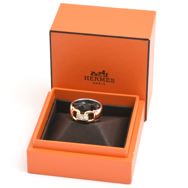 エルメス 指輪 レディース モリス 3Pダイヤモンド リング 14号 シルバー ゴールド HERMES SV925×750YG 中古