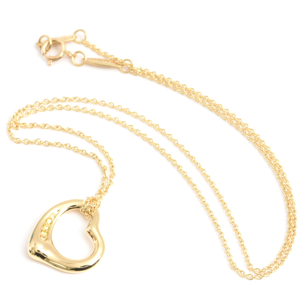 ティファニー ネックレス レディース オープンハート イエローダイヤ ネックレス ゴールド TIFFANY 750YG 中古