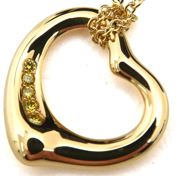 ティファニー ネックレス レディース オープンハート イエローダイヤ ネックレス ゴールド TIFFANY 750YG 中古