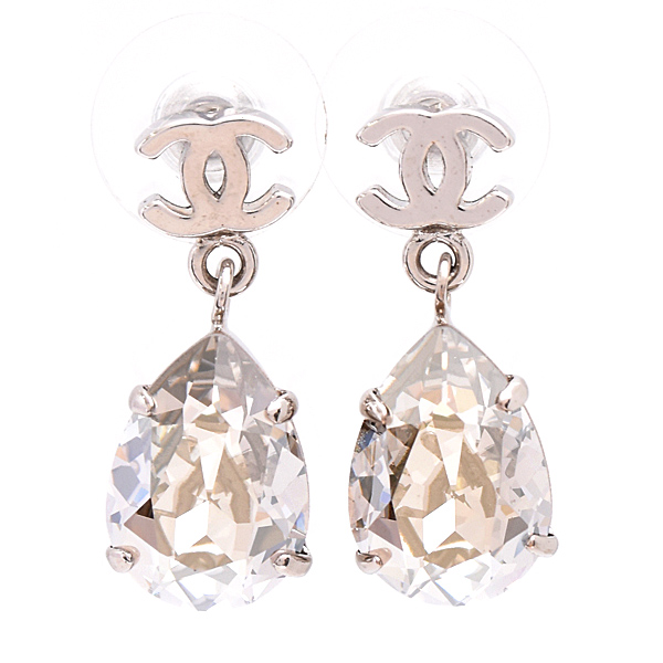 シャネル ピアス レディース ココマーク クリアストーン ドロップモチーフ ピアス A12V 真鍮 シルバー CHANEL A37283 中古