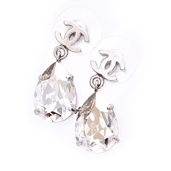 シャネル ピアス レディース ココマーク クリアストーン ドロップモチーフ ピアス A12V 真鍮 シルバー CHANEL A37283 中古