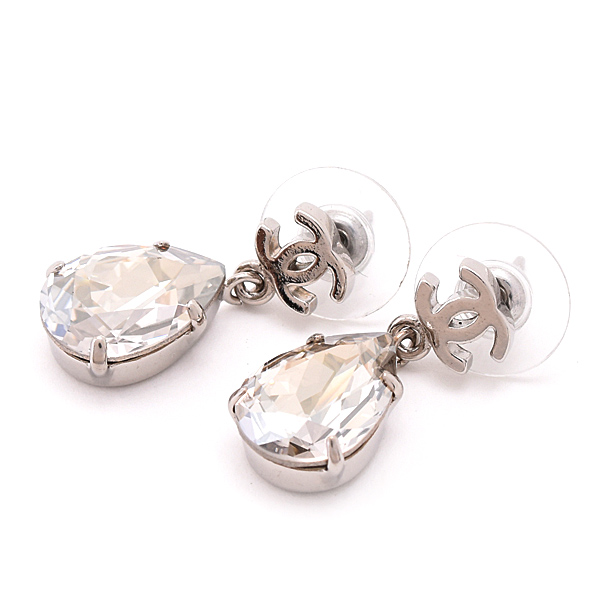 シャネル ピアス レディース ココマーク クリアストーン ドロップモチーフ ピアス A12V 真鍮 シルバー CHANEL A37283 中古