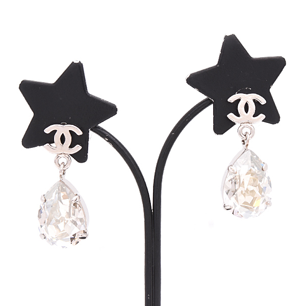 シャネル ピアス レディース ココマーク クリアストーン ドロップモチーフ ピアス A12V 真鍮 シルバー CHANEL A37283 中古
