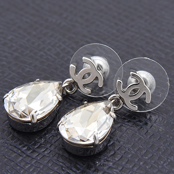 シャネル ピアス レディース ココマーク クリアストーン ドロップモチーフ ピアス A12V 真鍮 シルバー CHANEL A37283 中古