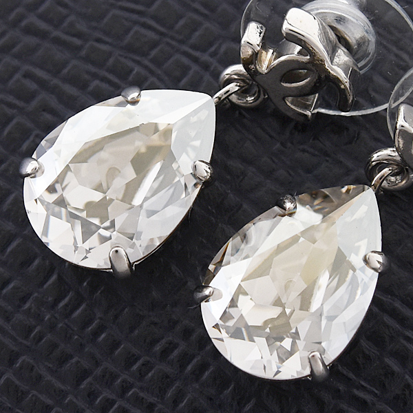 シャネル ピアス レディース ココマーク クリアストーン ドロップモチーフ ピアス A12V 真鍮 シルバー CHANEL A37283 中古