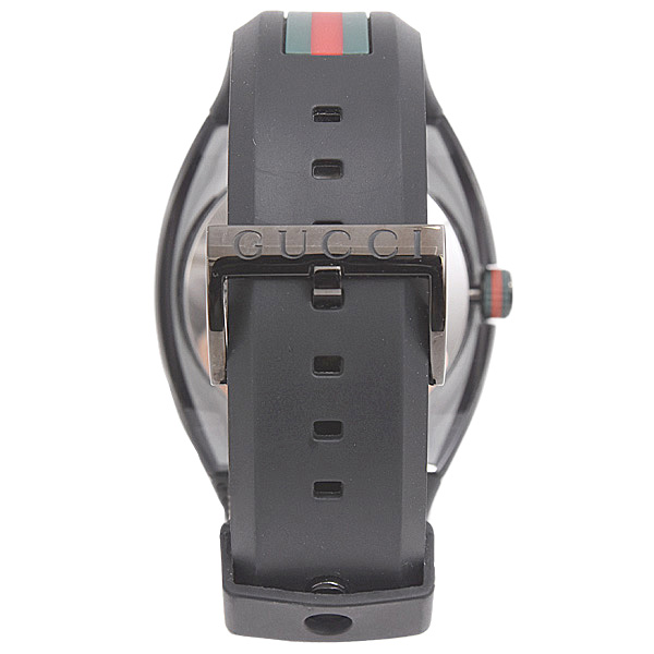 グッチ 時計 メンズ SYNC シンク シェリーライン ブラック文字盤 アナログ サファイヤガラス SS×ラバー GUCCI 137.1 中古