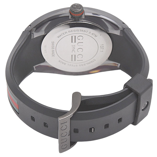 グッチ 時計 メンズ SYNC シンク シェリーライン ブラック文字盤 アナログ サファイヤガラス SS×ラバー GUCCI 137.1 中古