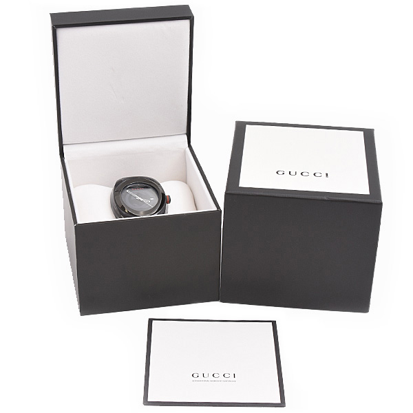 グッチ 時計 メンズ SYNC シンク シェリーライン ブラック文字盤 アナログ サファイヤガラス SS×ラバー GUCCI 137.1 中古