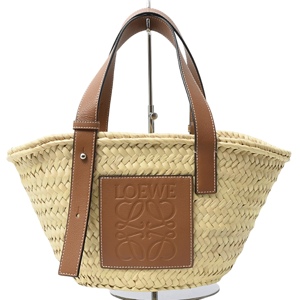 ロエベ バッグ レディース バスケットバッグ スモール アナグラム パームリーフ×カーフ ナチュラル×タン(ブラウン) LOEWE 327.02.S93 中古