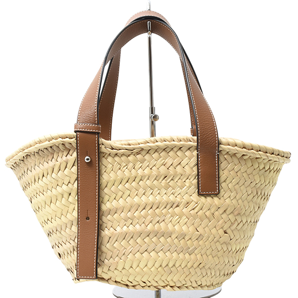 ロエベ バッグ レディース バスケットバッグ スモール アナグラム パームリーフ×カーフ ナチュラル×タン(ブラウン) LOEWE 327.02.S93 中古