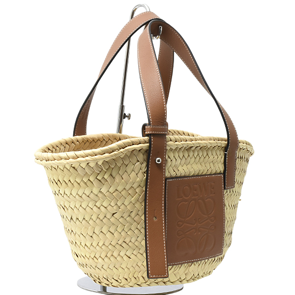 ロエベ バッグ レディース バスケットバッグ スモール アナグラム パームリーフ×カーフ ナチュラル×タン(ブラウン) LOEWE 327.02.S93 中古