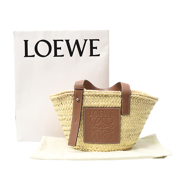 ロエベ バッグ レディース バスケットバッグ スモール アナグラム パームリーフ×カーフ ナチュラル×タン(ブラウン) LOEWE 327.02.S93 中古
