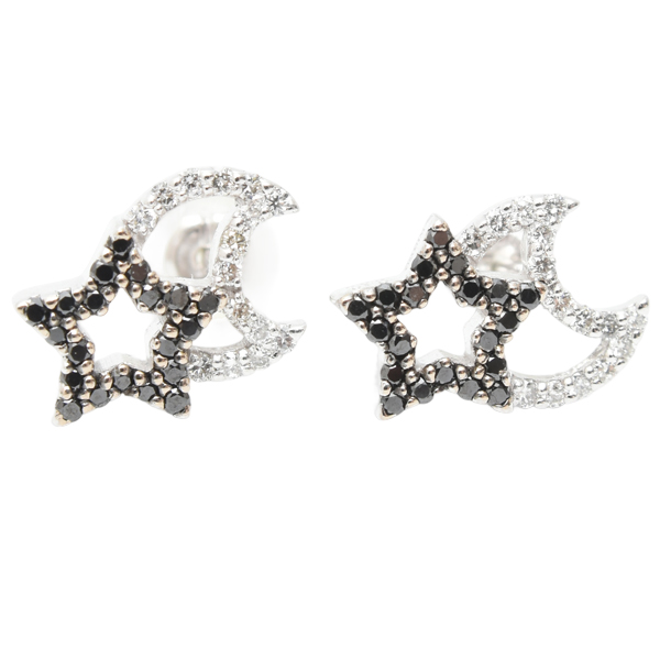 ポンテヴェキオ ピアス レディース スター ムーン ピアス ダイヤモンド ブラックダイヤモンド D0.10ct 0.09ct K18WG PONTE VECCHIO 中古