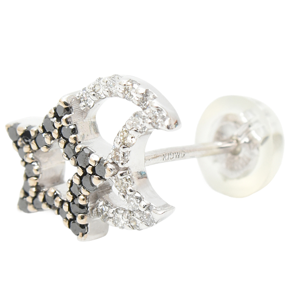 ポンテヴェキオ ピアス レディース スター ムーン ピアス ダイヤモンド ブラックダイヤモンド D0.10ct 0.09ct K18WG PONTE VECCHIO 中古