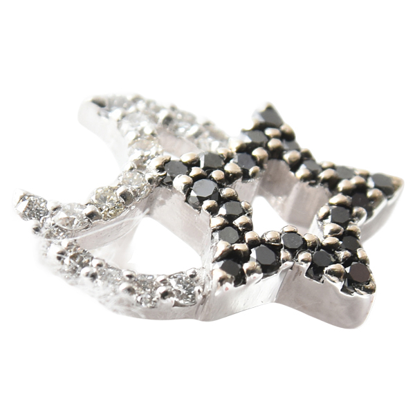 ポンテヴェキオ ピアス レディース スター ムーン ピアス ダイヤモンド ブラックダイヤモンド D0.10ct 0.09ct K18WG PONTE VECCHIO 中古