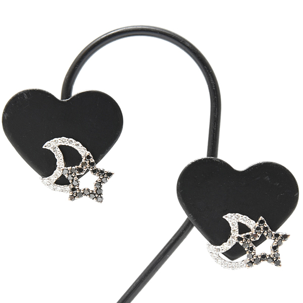 ポンテヴェキオ ピアス レディース スター ムーン ピアス ダイヤモンド ブラックダイヤモンド D0.10ct 0.09ct K18WG PONTE VECCHIO 中古