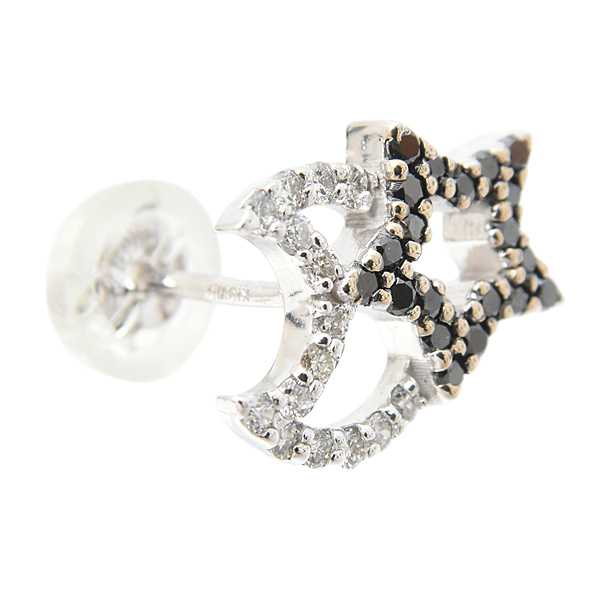 ポンテヴェキオ ピアス レディース スター ムーン ピアス ダイヤモンド ブラックダイヤモンド D0.10ct 0.09ct K18WG PONTE VECCHIO 中古