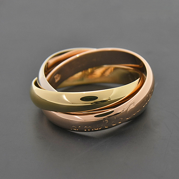 カルティエ 指輪 レディース トリニティ リング 刻印サイズ49 実測9号 幅3.2mm 3連 三連 Cartier ゴールド 750YG×WG×PG 中古