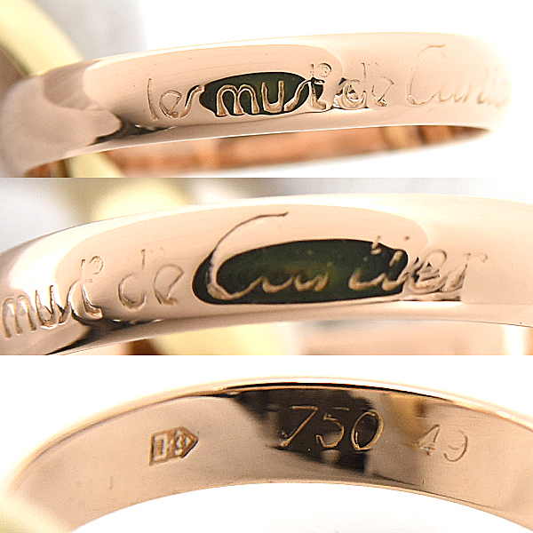 カルティエ 指輪 レディース トリニティ リング 刻印サイズ49 実測9号 幅3.2mm 3連 三連 Cartier ゴールド 750YG×WG×PG 中古
