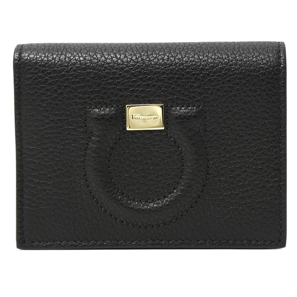 サルヴァトーレフェラガモ 財布 レディース ガンチーニ 二つ折り財布 カーフ ブラック Salvatore Ferragamo 未使用展示品