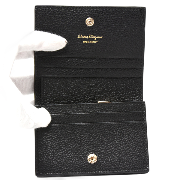 サルヴァトーレフェラガモ 財布 レディース ガンチーニ 二つ折り財布 カーフ ブラック Salvatore Ferragamo 未使用展示品