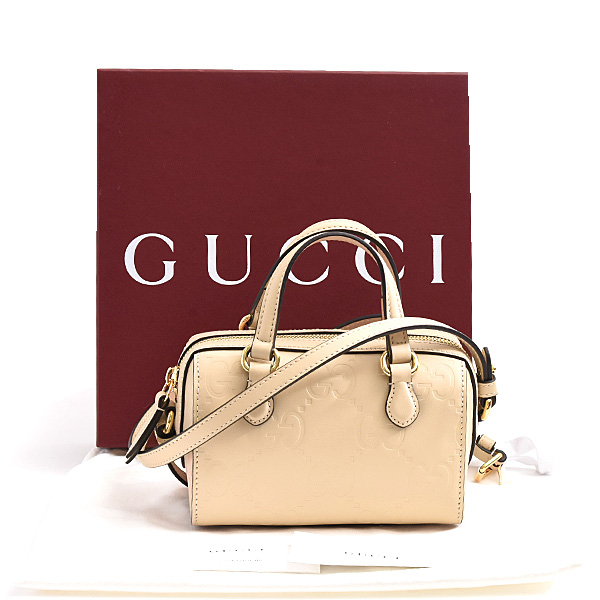 グッチ バッグ レディース GGスーパーミニ ボストンバッグ 2WAY カーフ ベージュ GUCCI 790130 未使用展示品