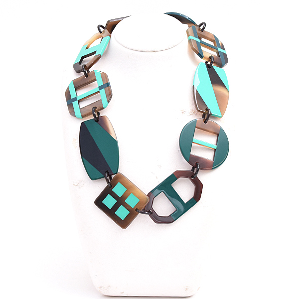 エルメス ネックレス レディース バッファローホーン チョーカー 水牛 ブラウン グリーン HERMES 中古