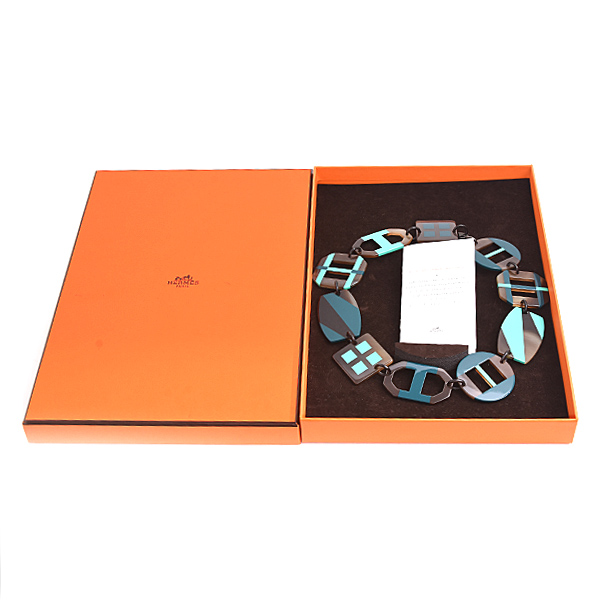 エルメス ネックレス レディース バッファローホーン チョーカー 水牛 ブラウン グリーン HERMES 中古