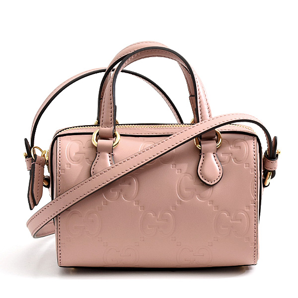 グッチ バッグ レディース GGスーパーミニ ボストンバッグ 2WAY カーフ ピンク GUCCI 790130 中古