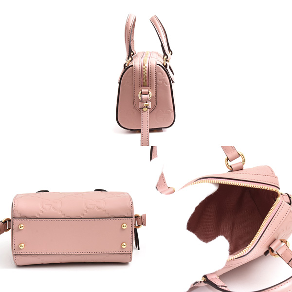グッチ バッグ レディース GGスーパーミニ ボストンバッグ 2WAY カーフ ピンク GUCCI 790130 中古