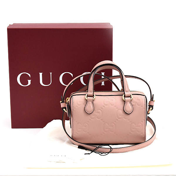 グッチ バッグ レディース GGスーパーミニ ボストンバッグ 2WAY カーフ ピンク GUCCI 790130 中古