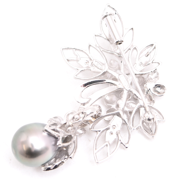 山本寛斎 ブローチ レディース ブーケ ブローチ パール×ダイヤ ブローチ 0.08ct kansai K18WG×K14WG 中古