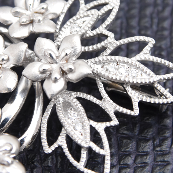 山本寛斎 ブローチ レディース ブーケ ブローチ パール×ダイヤ ブローチ 0.08ct kansai K18WG×K14WG 中古