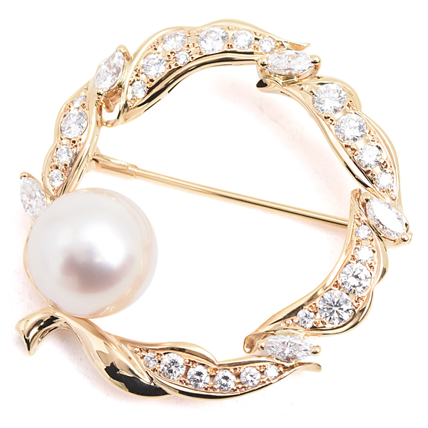ミキモト ブローチ レディース パール×ダイヤ ブローチ 11.8mm珠 D1.64ct イエローゴールド MIKIMOTO K18 中古