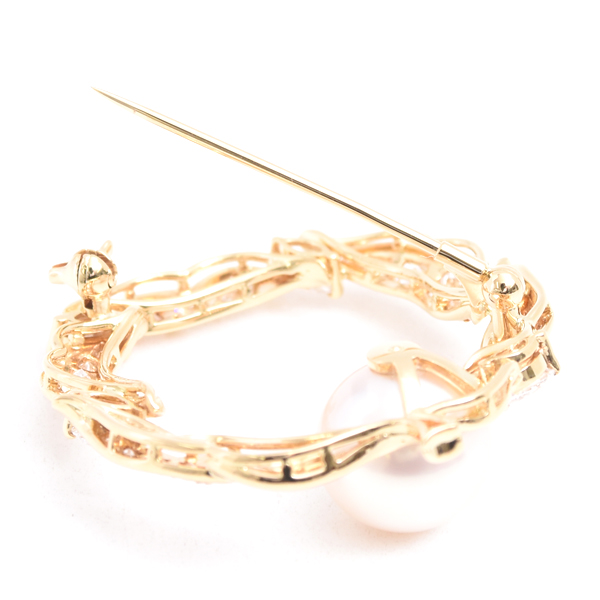 ミキモト ブローチ レディース パール×ダイヤ ブローチ 11.8mm珠 D1.64ct イエローゴールド MIKIMOTO K18 中古