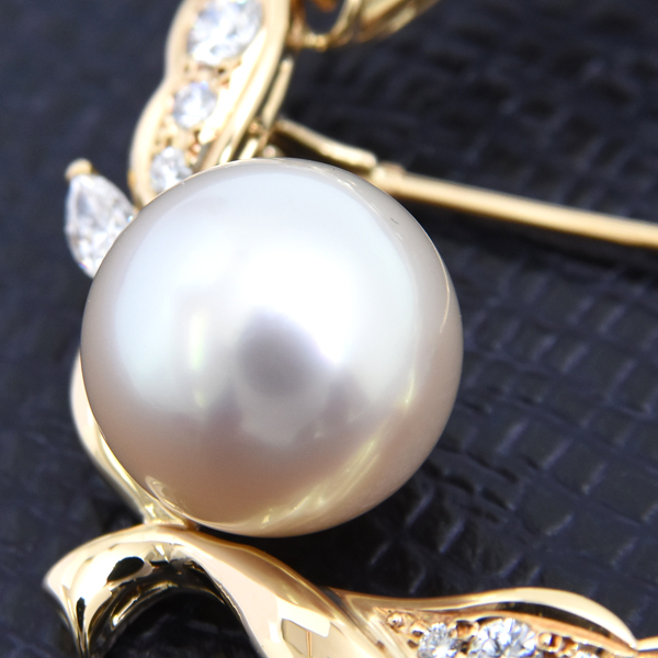 ミキモト ブローチ レディース パール×ダイヤ ブローチ 11.8mm珠 D1.64ct イエローゴールド MIKIMOTO K18 中古