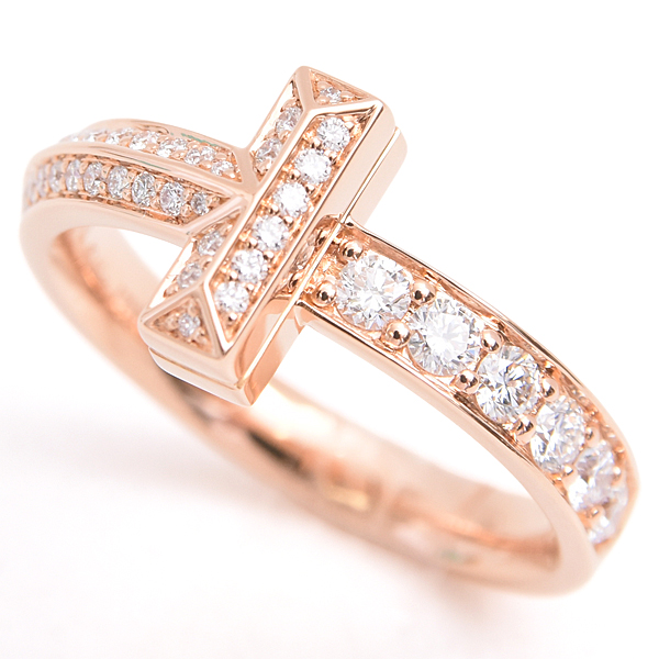 ティファニー 指輪 レディース Tワン ナロー ダイヤ リング 12号 D0.45ct ピンクゴールド TIFFANY 750PG 中古