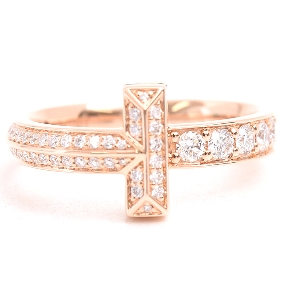 ティファニー 指輪 レディース Tワン ナロー ダイヤ リング 12号 D0.45ct ピンクゴールド TIFFANY 750PG 中古