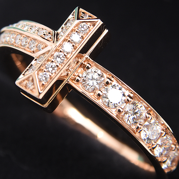 ティファニー 指輪 レディース Tワン ナロー ダイヤ リング 12号 D0.45ct ピンクゴールド TIFFANY 750PG 中古