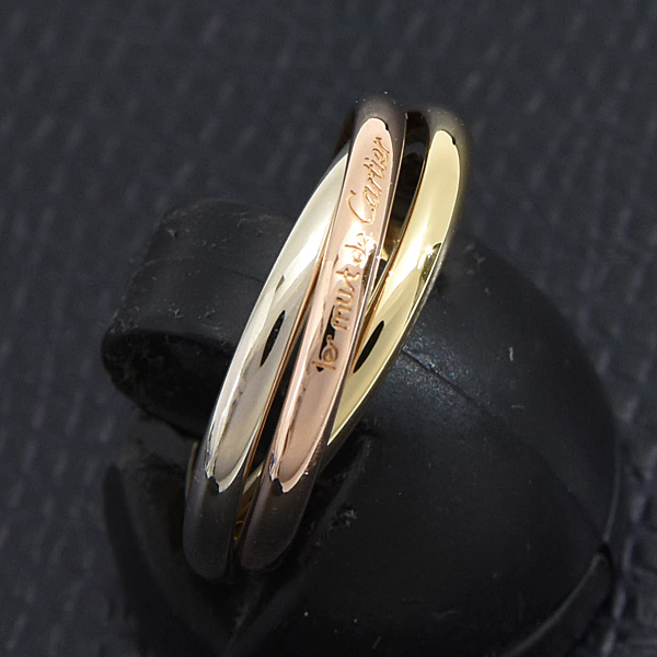 カルティエ 指輪 レディース トリニティ リング 49号 実寸9号弱 3連 1.8mm ゴールド Cartier 750YG×WG×PG ゴールド 中古