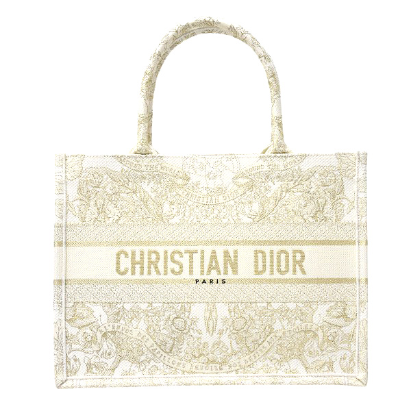 クリスチャンディオール バッグ レディース ブックトート ハンドバッグ キャンバス オフホワイト×ゴールド Christian Dior 中古