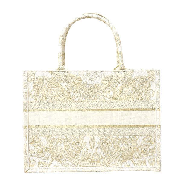 クリスチャンディオール バッグ レディース ブックトート ハンドバッグ キャンバス オフホワイト×ゴールド Christian Dior 中古