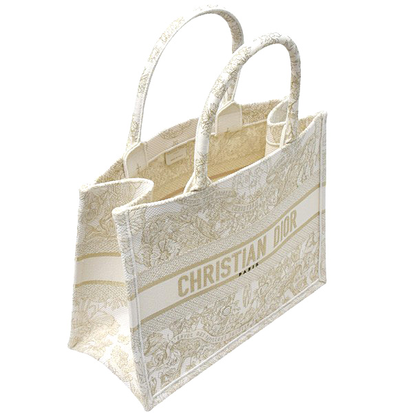 クリスチャンディオール バッグ レディース ブックトート ハンドバッグ キャンバス オフホワイト×ゴールド Christian Dior 中古